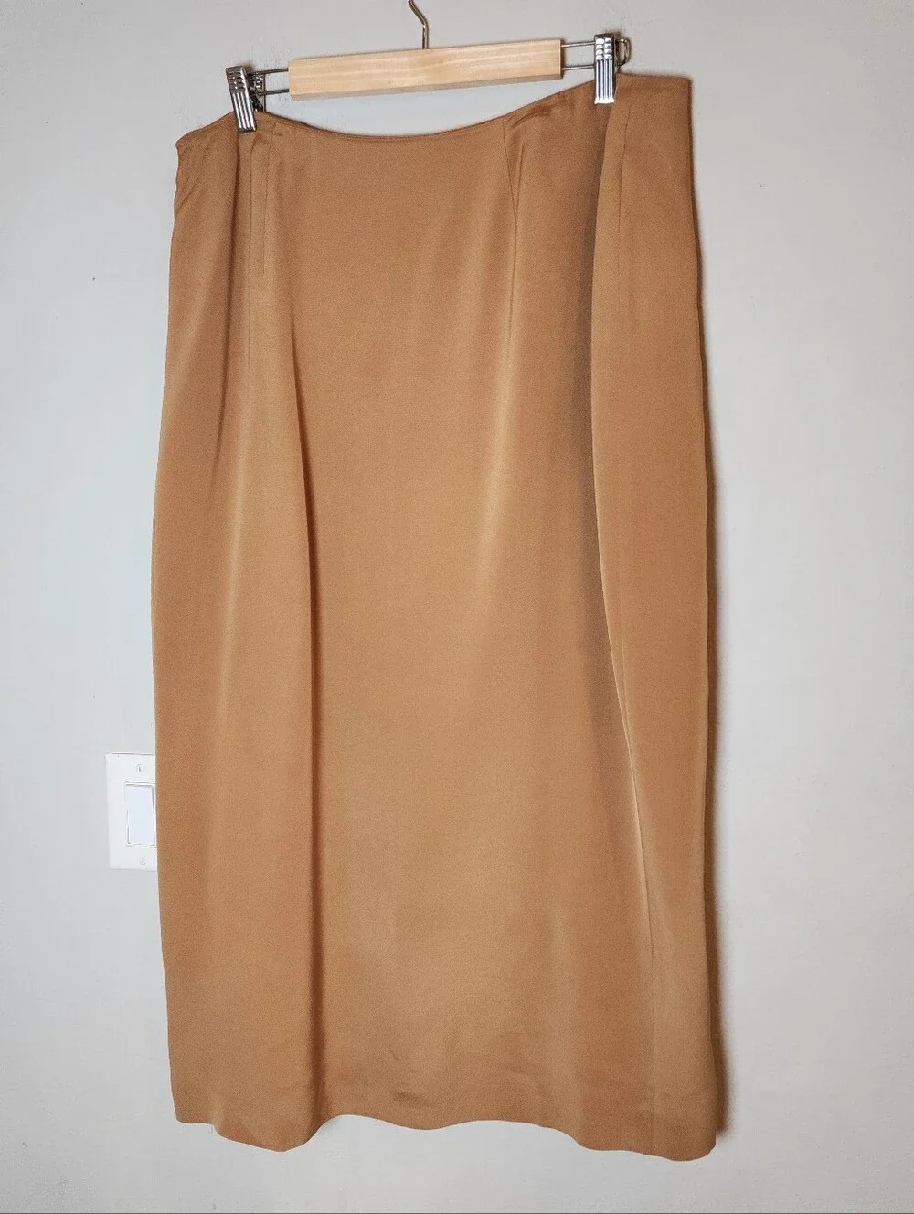 100% Silk Wrap Maxi Skirt Golden Brown Bronze Tan Charter Club Women's Size 16